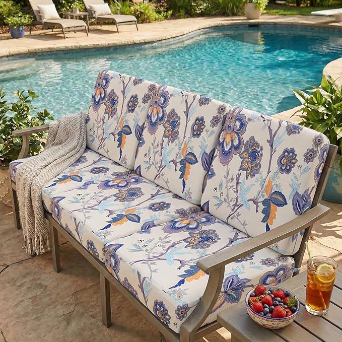 hyha Printed Couch Cushion Covers, Floral Sofa Covers Washable for 2 Cushion Couch, Stretch Pattern Outdoor Cushion Covers for Patio Furniture with Elastic Bottom(2 Packs, Vintage Flower)