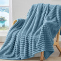 BEDELITE Fleece Blue Throw Blanket for Couch - 300GSM Soft & Warm Fluffy Blue Blanket, Decorative and Giftable Striped Blankets for Women, Men, 50"x60"