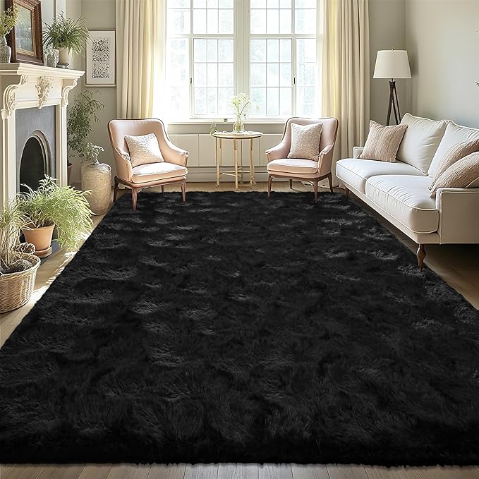LOCHAS Ultra Soft Indoor Modern Area Rugs Fluffy Living Room Carpets for Children Bedroom Home Decor Nursery Rug 6x9 Feet, Black