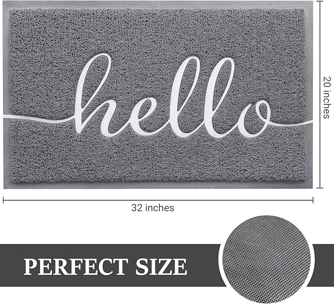 BeneathYourFeet Door Mat (32"x20",Grey), Welcome Mat Low Profile Front Doormat Indoor Outdoor Door Non Slip Rugs for Entryway, Patio, High Traffic Areas