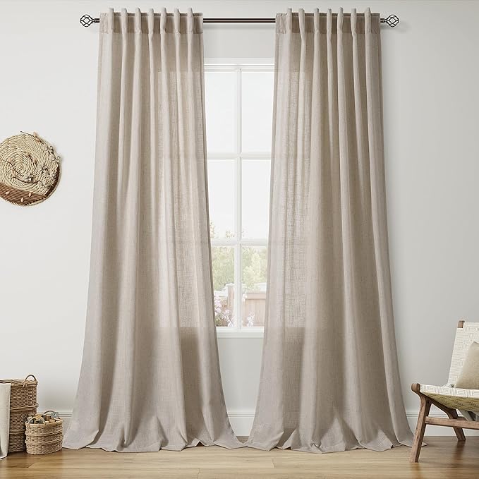 Nanspring Cobblestone Linen Curtains for Living Room 98 Inches Long Light Filtering Semi Sheer Curtain Back Tab Modern Farmhouse Decor Elegant Drapes for Bedroom Dinner Room 52x98, 2 Panels