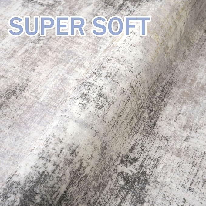 IOHOUZE Abstract Area Rugs 9x12 Ft Washable Large Rugs for Living Room, Non Slip Dining Room Rug, Printed Faux Wool Rugs for Bedroom, Floor Carpet for Office Nursery Playroom, Grey Beige