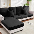 Couch Cover 8-Piece Elastic Velvet Couch Cushion Covers & Chaise Slipcovers for L-Shaped Sofas, Sofa Seat Covers Washable, Soft Cover for Couches (7 Seater + Chaise, Black)