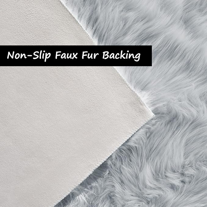 Goolela Fluffy Faux Fur Rug 4x6 Grey Faux SheepskinRug for Bedroom Bedside Fuzzy Furry Plush Soft Rugs for Living Room Home Office Washable Rectangle