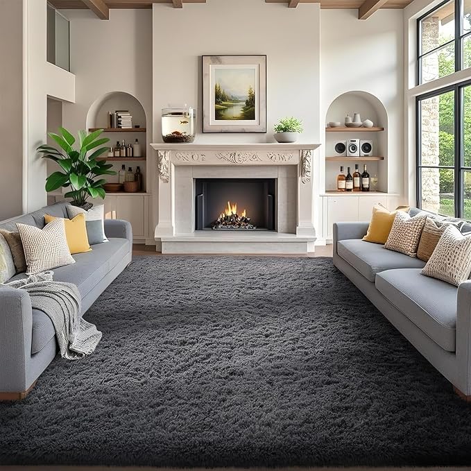 Ophanie 7x9 Area Rugs, Upgrade Non-Slip Fluffy Soft Rugs for Living Room, Large Shag Grey Fuzzy Plush Rug, Gray Shaggy Big Carpets for Bedroom, Kids Boys Girls Dorm Nursery Home Decor Aesthetic