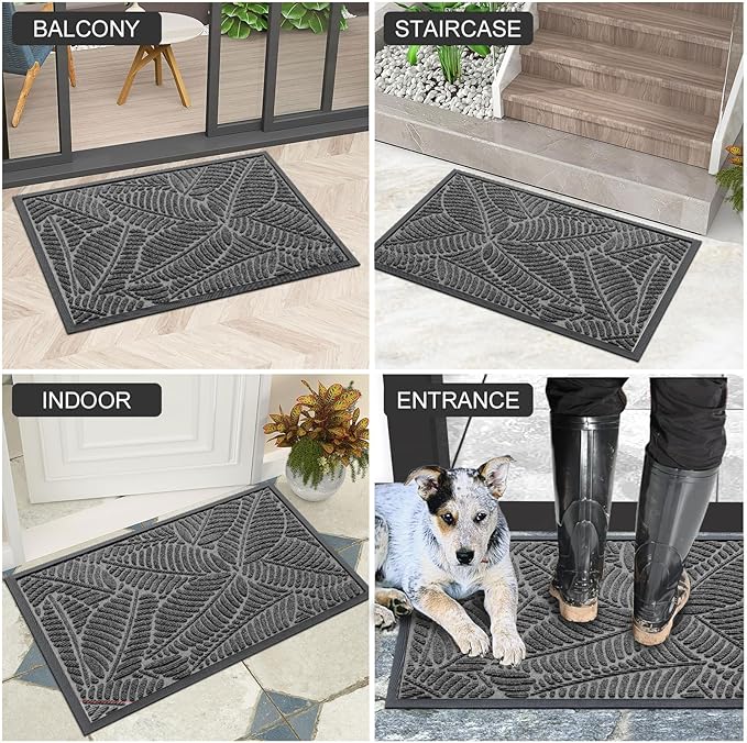 Colorxy Waterproof Doormat, Sturdy Natural Rubber Front Door Mats, Non Slip Low Profile Indoor Outdoor Entrance Mat, Stain Resistant Easy Clean Floor Mat for Patio or Entryway, 71''x47'', Dark Grey