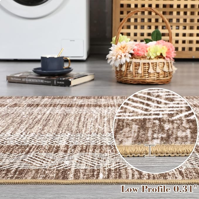 GarveeHome Modern 3x5 Neutral Area Rug Washable Non-Slip Low-Pile Indoor Rugs for Entryway Solid Blue Modern Minimalism Carpet for Bedroom Living Room Kitchen Bathroom Door Mat Brown