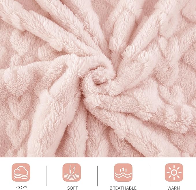 Aganear Twin Blanket - 3D Stylish Design, Lightweight Blanket Super Soft, Warm, Decorative Present for All Seasons, Portable Throw Blankets for Couch, Sofa, Bed, Car(60"×80", Pink)