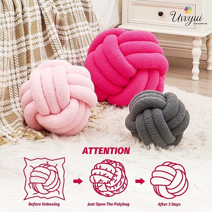Uvvyui Knot Pillow Ball, Soft Home Decorative Pillows, Round Throw Pillow, Handmade Knotted Plush Pillow, Round Boucle Pillow Cushion (8.6 Inches Hot Pink)