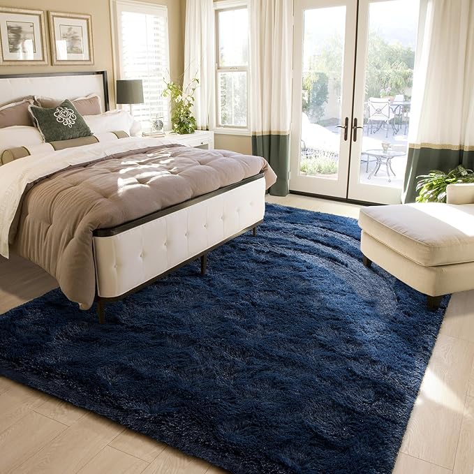 Amearea Premium Soft Area Rug 4x5.3 Feet, Blue Rugs for Living Room, Fluffy Carpet for Bedroom Nursery Playroom Teen Home Decor, Comfortable Indoor Furry Dorm Carpets, Navy Blue