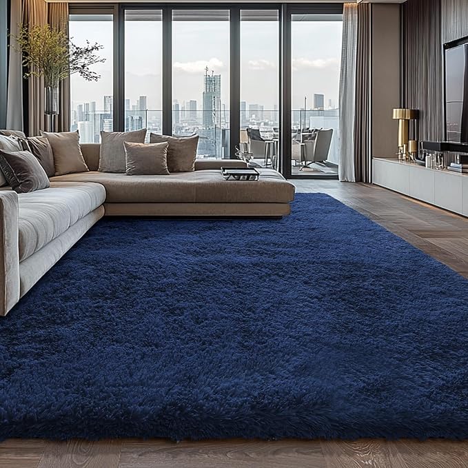 Shag Area Rugs for Bedroom Living Room,Ultra Soft Fluffy Area Rugs for Dorm,Indoor Carpet Nursery Rugs for Kids Girls Room Home Decor (Blue, 8x10 Feet)