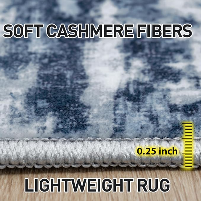 10x14 Area Rugs Washable Rug: Modern Abstract Living Room Rug Soft Anti-Skid Thin Carpet Indoor Floor Non-Shedding Carpets for Bedroom Dining Room Farmhouse Nursery Home Office Blue Grey