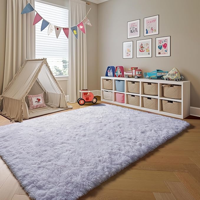 ONASAR White 8x10 Area Rugs for Living Room, Large Fluffy Shag Bedroom Rug, Soft Plush Thick Shaggy Big Floor Carpet for Kids Boy and Girls Teen Dorm Nursery Indoor Home Decor Aesthetic