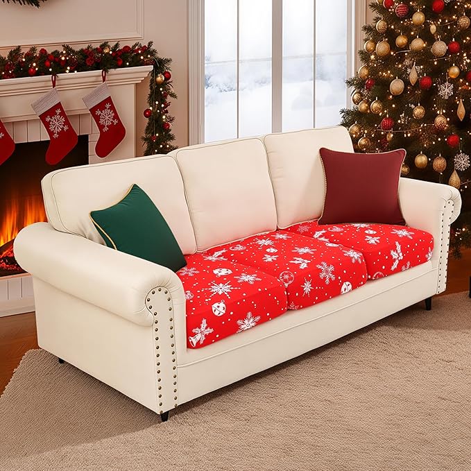 Smiry Printed Couch Cushion Covers, Stretch Soft Couch Covers for Sofa, Washable Non-Slip Sofa Slipcover Furniture Protector for Indoor and Outdoor (3 Pack, Red)