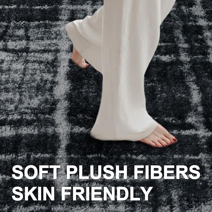 6x9 Ft Large Shag Rugs for Living Room Decor, Tie-Dyed Ultra Soft Fluffy Furry Area Rugs for Bedroom Indoor Floor, Aesthetic Carpet for Kids Home (Grey)