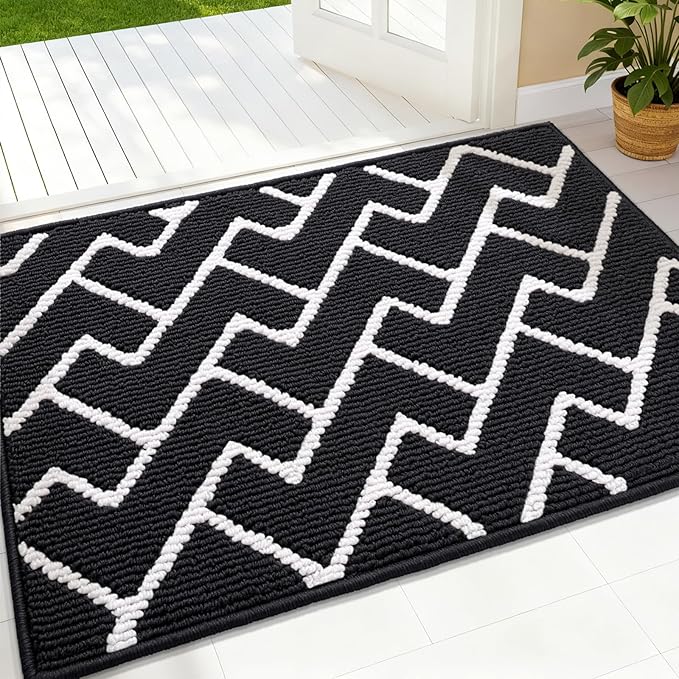 OLANLY Front Door Mat, Non-Slip Rubber Backing, Dirt Resistant and Absorbent, Washable, Easy to Clean Low-Profile Indoor Doormat for Back Door, Entryway, Inside Entrance, 36x24, Deep Black