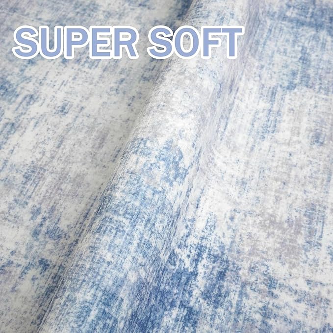 IOHOUZE Abstract Round Area Rug 8 Ft Washable Circle Rugs Large Round Rug Non Slip Thin Soft Circle Rugs, Printed Faux Wool Floor Carpet for Bedroom Living Room Dining Room Nursery, Light Blue Grey