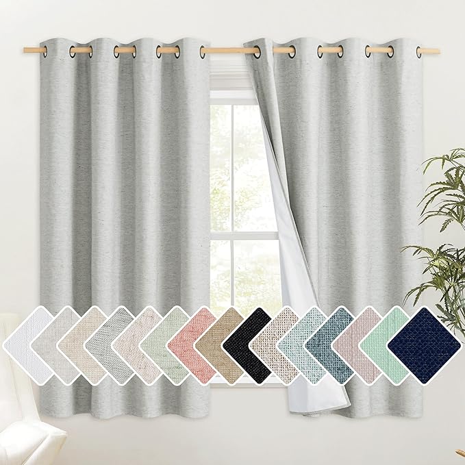 NICETOWN Grey Complete 100% Blackout Curtain Set, 52W x 45L, 2 Pcs, Thermal Insulated & Energy Efficiency Window Draperies for Guest Room, Full Shading Panels for Shift Worker and Light Sleepers