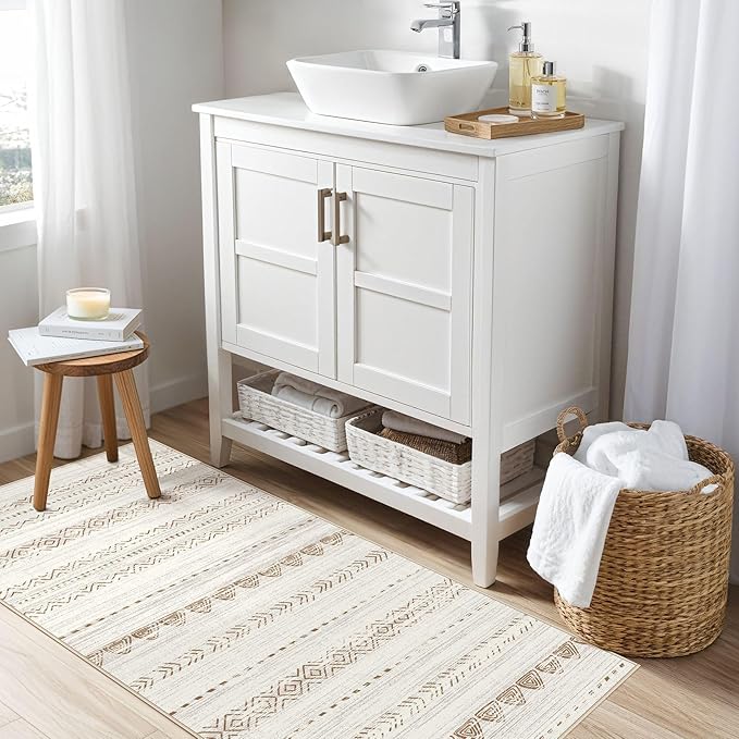Nakagishi 2X4 Rug Washable Area Rug: Small Soft Boho Farmhouse Neutral Moroccan Non Slip Indoor Low Pile Accent Floor Throw Carpet for Bedroom Bathroom Entryway Kitchen Hallway Closet Home Door-Brown