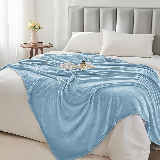 BEDELITE Fleece Blanket Twin Size Washed Blue Throw Blankets for Couch & Bed, 300GSM Luxury Plush Cozy Fuzzy Blanket 60x80 inches, Super Soft Warm Lightweight Throw Blanket for Travel Camping