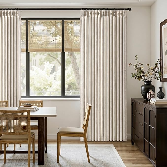 MIULEE Pinch Pleated Thick Linen Curtains 108 Inches Long 2 Panels for Living Room Bedroom, Linen Textured Drapes Pinch Pleat Back Tab Semi Sheer Privacy Neutral Ivory Cream Foor to Ceiling Curtains