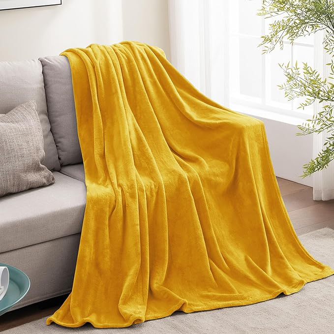 BEDELITE Fleece Blanket Yellow Throw Blanket for Couch & Bed, Luxury Plush Cozy Fuzzy Blanket 50" x 60", Super Soft Warm Lightweight Throw Blanket for Travel Camping