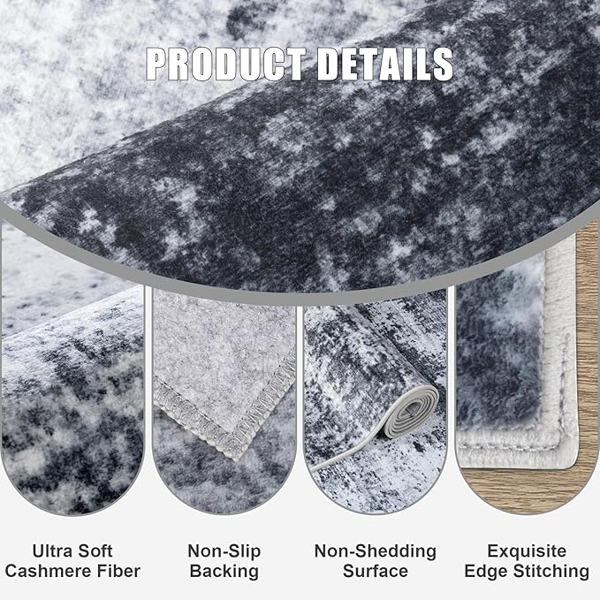 10x14 Area Rug Living Room Rug: Washable Modern Abstract Soft Thin Rug Indoor Floor No Slip Stain Resistant Carpet for Bedroom Dining Room Farmhouse Nursery Home Office - Black