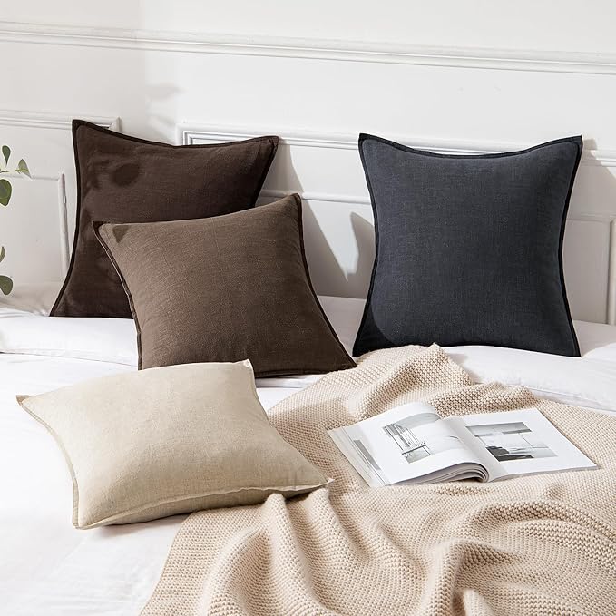 MIULEE Decorative Linen Pillow Covers 18x18 Inch Dark Coffee Chocolate Boho Farmhouse Neutral Winter Couch Throw Pillows for Bed Pack of 2 Accent Modern Pillowcase Sofa Livingroom Home Decor