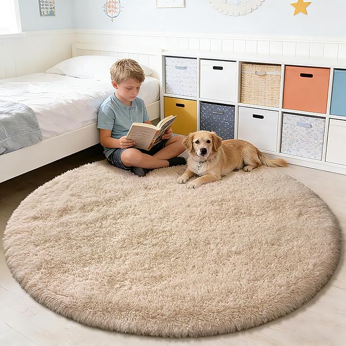 yulidayang Fluffy Round Area Rugs for Bedroom,5'X5'Shag Circle Area Rugs for Girls Room,Non Slip Fuzzy Plush Rug for Kids Room Living Room and Dorm Home Decor Rug