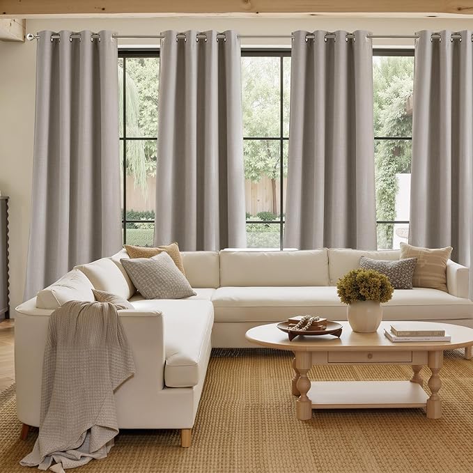 NICETOWN Short Faux Linen Angora Blackout Curtains 63 inches Long for Kitchen - Privacy Panels for Living Room Bedroom, Modern Farmhouse Style Easy Care Grommet Top, 2 Panels, W42 by L63