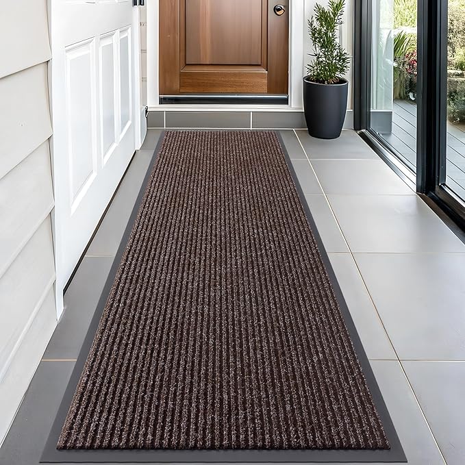 OLANLY Front Door Mat Indoor Outdoor Entrance, Waterproof Heavy Duty Doormat, Fade Resistant, Low Profile, Easy Clean Patio Porch Welcome Floor Mats for Entry, 59x20, Tan