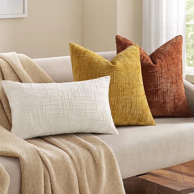 decorUhome Rust Chenille Throw Pillow Covers 18x18 Set of 2 Textured Soft Cozy Slubby Couch Pillow Covers Modern Farmhouse Boho Decorative Pillow Cases for Bed Sofa Living Room