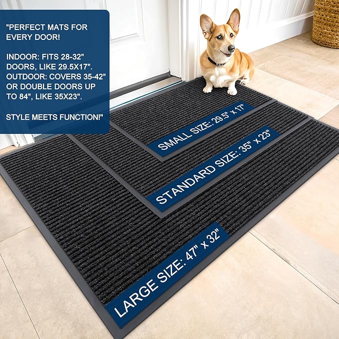 OLANLY Front Door Mat Indoor Outdoor Entrance, Waterproof Heavy Duty Doormat, Fade Resistant, Low Profile, Easy Clean Patio Porch Welcome Floor Mats for Entry, 71x23, Off-Black