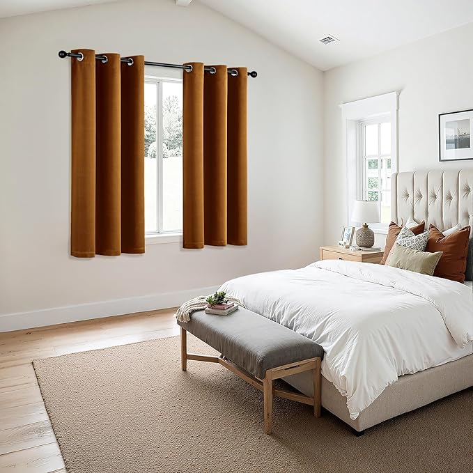 MIULEE Gold Brown Blackout Curtains - Bedroom Window Treatment Curtains Thermal Insulated Room Darkening Drapes for Living Room Kitchen Grommet Light Blocking Drapery, 40 x 45 Inches Long, 2 Panels