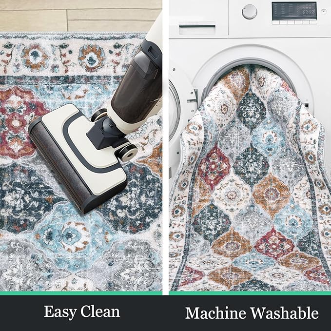 HEBE Hallway Runner Rug 2'x6' Washable Vintage Distressed Area Rugs Non Slip Laundry Rug Runner Boho Floor Carpet Runners for Hallways Entryway Laundry Room Kitchen Bathroom