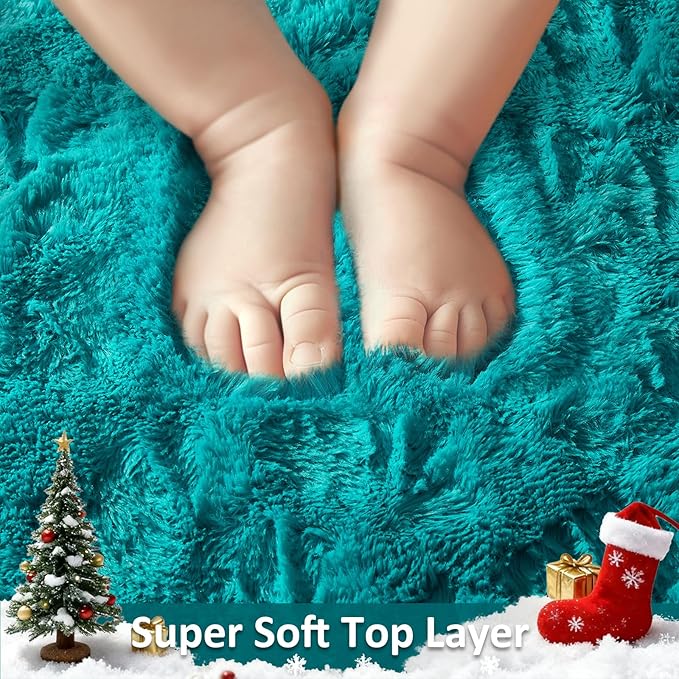 Ophanie Teal Rugs for Bedroom Living Room, Fluffy Fuzzy Furry Carpet, Plush Soft Shaggy Bedside Indoor Floor 4x6 Area Rug for Kids Girls Boys Baby Teen Dorm Nursery Home Decor Aesthetic