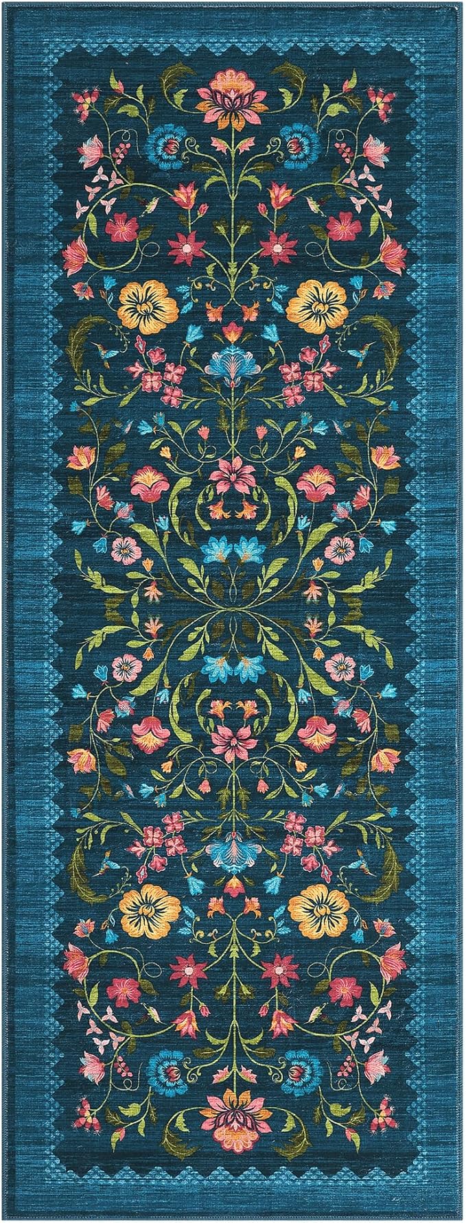 GarveeHome Floral Rug 2x6 Runners for Hallways, Boho Kitchen Runner Rugs Non Slip Bath Runners, Vintage Washable Runner Rug for Bedroom, Soft Long Rugs for Entryway Bathroom Laundry Dorm, Blue