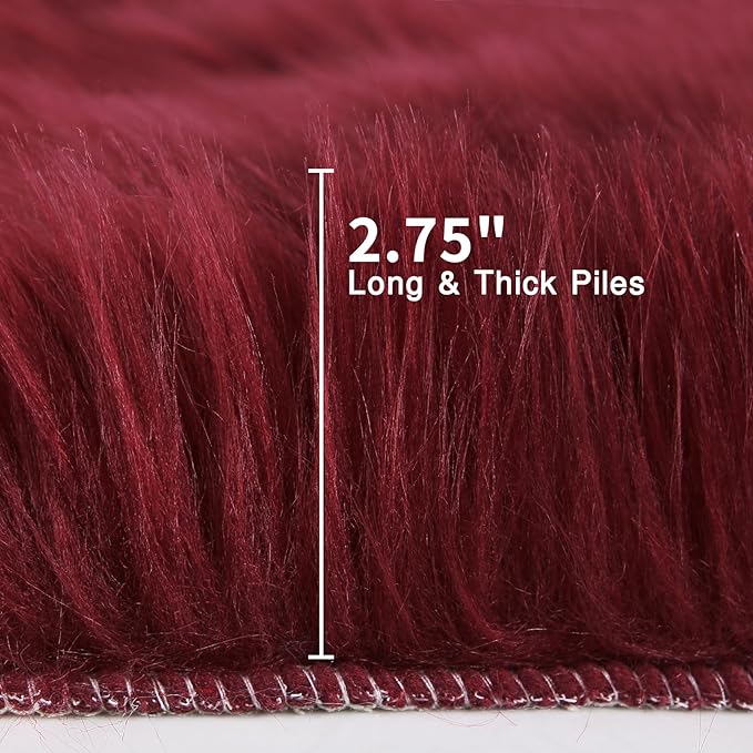 duduta Burgundy Faux Sheepskin Runner Rug 2x6 ft, Fluffy Shag Bedroom Dorm Rug Decor Fur Seat Couch Covers Washable