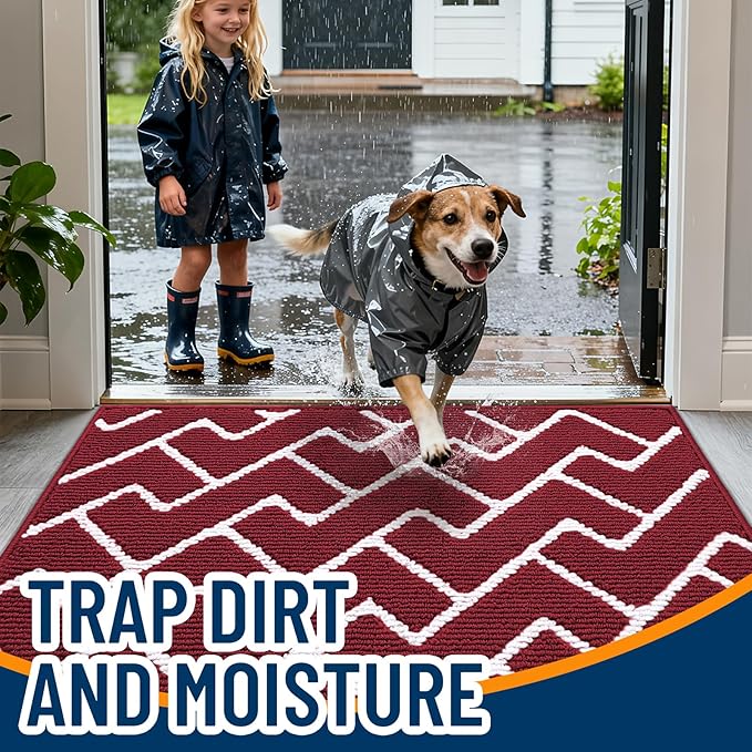 OLANLY Front Door Mat, Non-Slip Rubber Backing, Dirt Resistant and Absorbent, Washable, Easy to Clean Low-Profile Indoor Doormat for Back Door, Entryway, Inside Entrance, 40x32, Burgundy