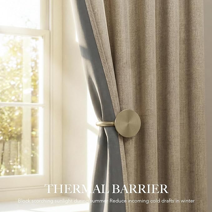 RYB HOME Burlap 100% Blackout Linen Curtains 78 inch Long, Thermal Insulated & Privacy Assurd Home Decor Drapes for Bedroom/Office/Nursery, Rod Pocket & Back Tab Window Treatment, W52 X L78, 2 Panels