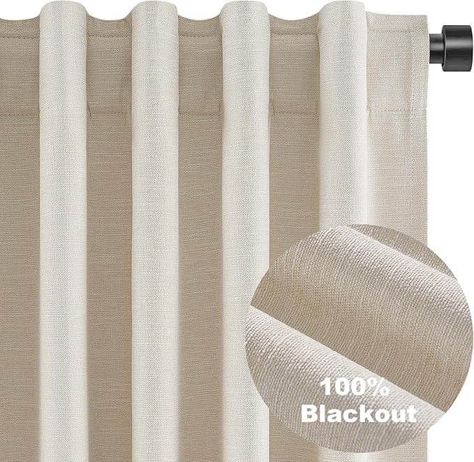 Extra Long 120 Inch Blackout Curtains for Large Window Treatment Natural Farmhouse Thick Linen Texture Sound Proof Drapes Room Divider Pleat Ceiling Track Burg Bedroom 10Ft(W52 xL132 2 Panels)