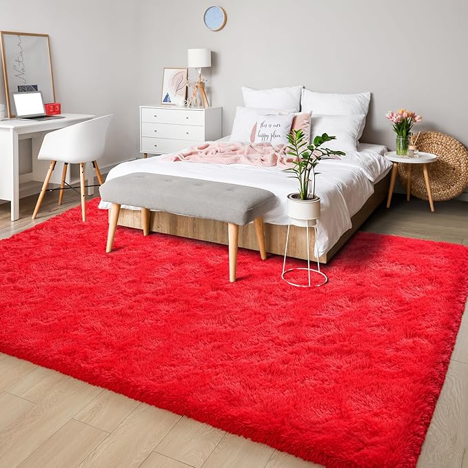 Chicrug Soft Area Rugs for Bedroom Living Room Plush Fluffy Rug 3x5 Feet, Shag Furry Area Rug Carpet Non Shedding for Nursery Children Kids Girls Room Home Decorative,Red