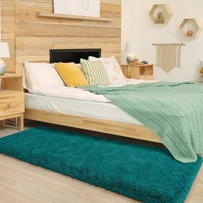 Chicrug Soft Runner Rug for Bedroom Living Room Plush Fluffy Rug 2x6 Feet, Shag Furry Runner Rug Carpet Non Shedding for Nursery Children Kids Girls Room Home Decorative, Teal