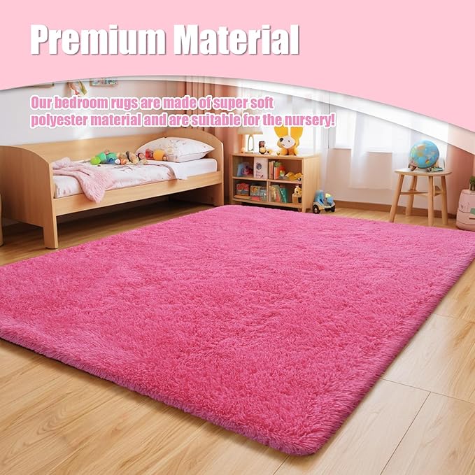 Shag Area Rug for Bedroom 5x8,Fluffy Area Rugs for Living Room,Soft Fuzzy Rug Non-Shedding Indoor Plush Carpet for Kids Bedroom Nursery Dorm Home Decor,Hot Pink