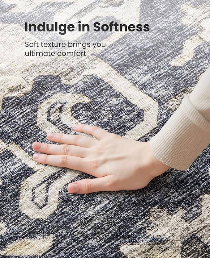 AMADA HOMEFURNISHING 2x5 Washable Runner Rug, Low-Profile Kitchen Rugs with Non-Slip Backing & Durable Edge Binding, Vintage Entryway Runner Rug for Bedroom & Hallway