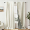 Extra Wide 70 Inch Blackout Curtains & Drapes 108 Inch Long 2 Panel for Sliding Glass Doors Modern Farmhouse Linen Blend Heavy Floor to Ceiling Large Window Bedroom Drape 70x108 Length Cream Off White