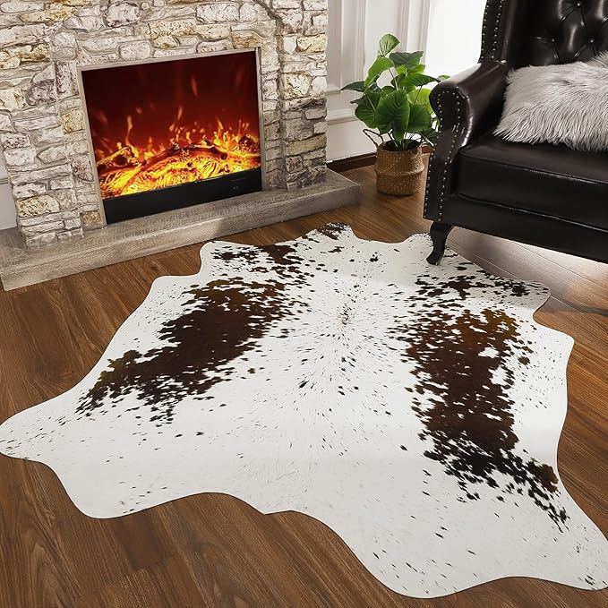 AROGAN Faux Cow Print Rug Large (5.2ft x 4.6ft) - Cow Print Area Rug with No-Slip Backing, Large Animal Skin Rugs for Living Room, Offfice, Room Decor, Spots