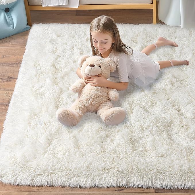 Pionblank Large Area Rug for Living Room 10x14, Fuzzy Modern Shag Rug, Fluffy Plush Non Slip Soft Furry Carpet for Bedroom Kids Room Nursery Teens Dorm Home Decor, Cream White