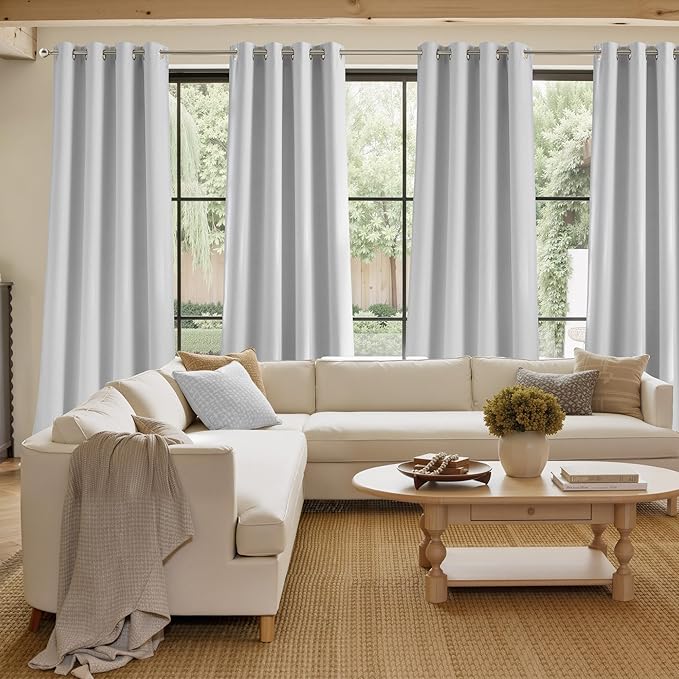 NICETOWN Short Faux Linen Greyish White Blackout Curtains 63 inches Long for Kitchen - Privacy Panels for Living Room Bedroom, Modern Farmhouse Style Easy Care Grommet Top, 2 Panels, W42 by L63