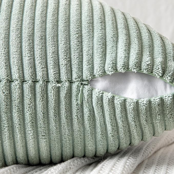 MIULEE Greyish Green Decorative Throw Pillow Covers 20x20 Inch for Couch Bed Sofa Spring Decor Pack of 2 Boho Farmhouse Throw Pillows Soft Cross Corduroy Patchwork Textured Cushion Cases